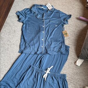 Born Blue Pajama Set with White Trim